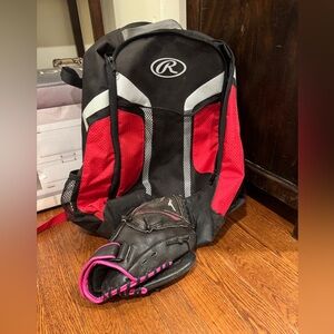 Rawlings R200 Black and Red Sports Backpack & 11 in Mizuno Prospect Finch glove
